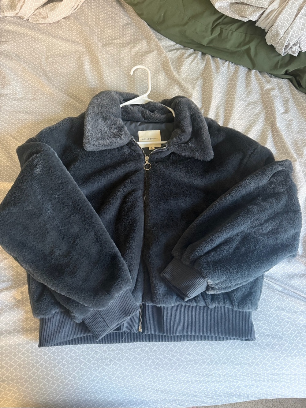 Thread & Supply Plush Bomber Jacket in Charcoal Gray